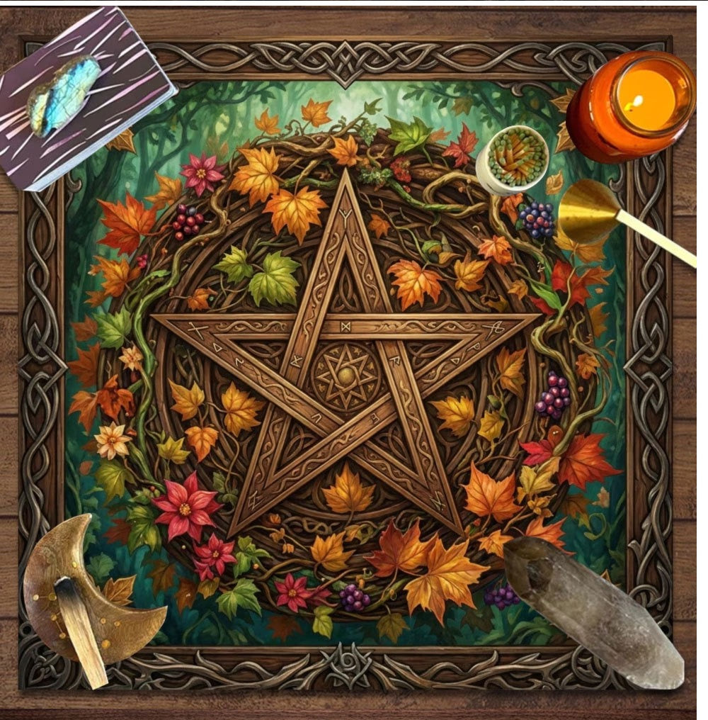 Autumn Forest Pentacle Tarot Cloth